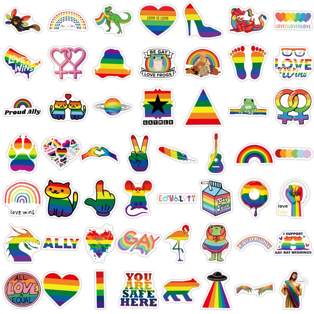 50PCS Rainbow Color Gay Series Graffiti Sticker Waterproof Luggage Laptop Scooter Water Cup Sticker