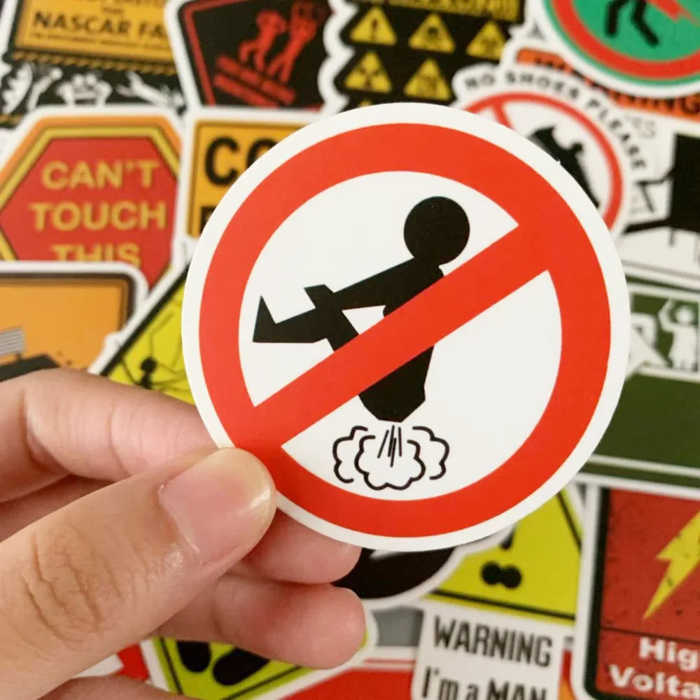 50PCS detachable warning sign decorative style graffiti stickers, personalized, fashionable and creative trend DIY exquisite decorative decal cups, helmets, skateboards, popular sticker toys