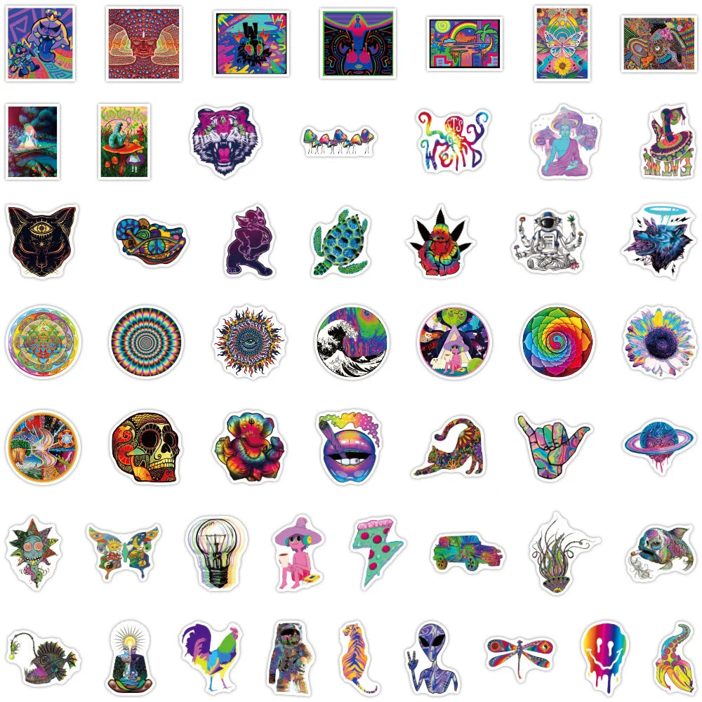 50PCS Psychedelic Series Graffiti Waterproof Sticker Car Trunk Notebook Skateboard Water Cup Sticker