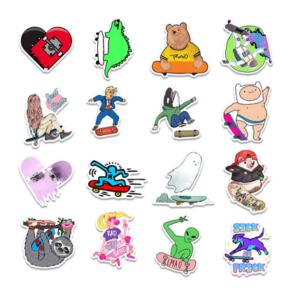 50PCSP Cartoon Skateboard Graffiti Sticker Car Trunk Skateboard Refrigerator Decorative Sticker Waterproof