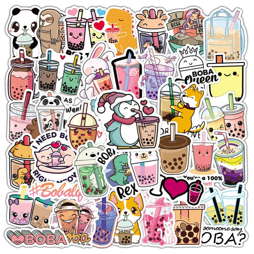 50PCS Cute Pearl Milk Tea Graffiti Stickers Notebook Guitar Water Cup Trolley Case Waterproof Stickers