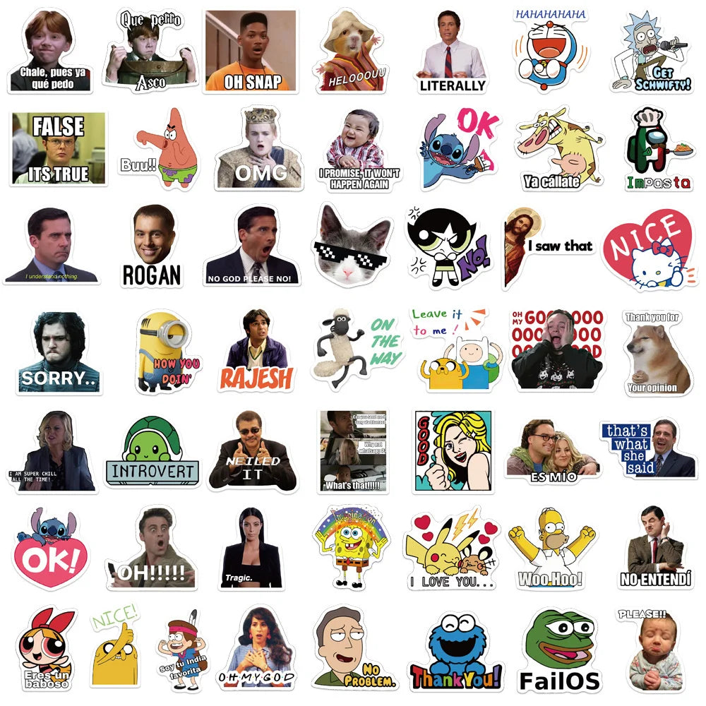 50PCS Cartoon Character Social Emoticon Package Graffiti Stickers Decorative Luggage Laptop Thermos
