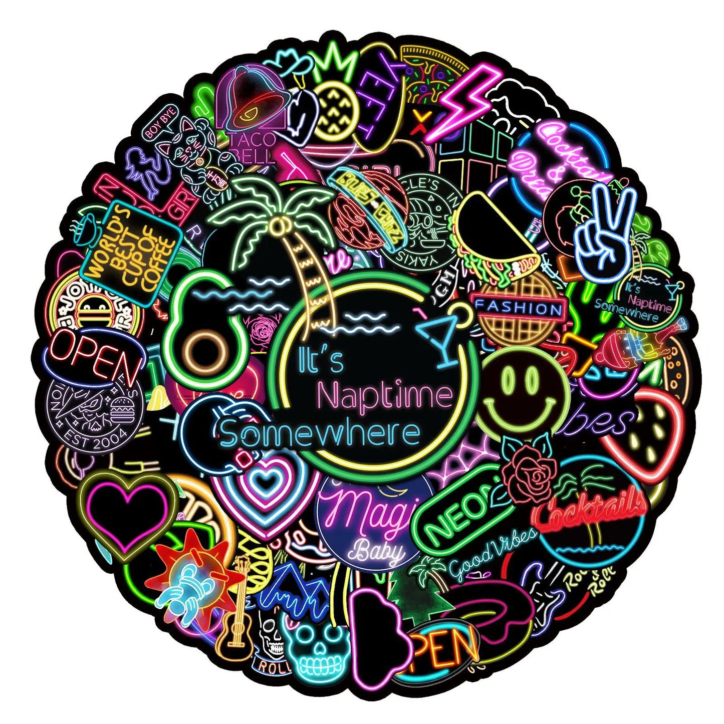 100pcs Popular Animation Neon Light Graffiti Decoration Luggage Compartment Waterproof Sticker