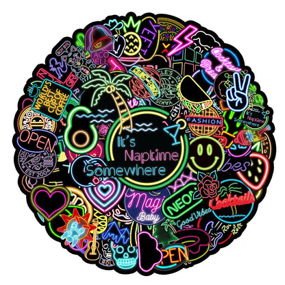 100pcs Popular Animation Neon Light Graffiti Decoration Luggage Compartment Waterproof Sticker