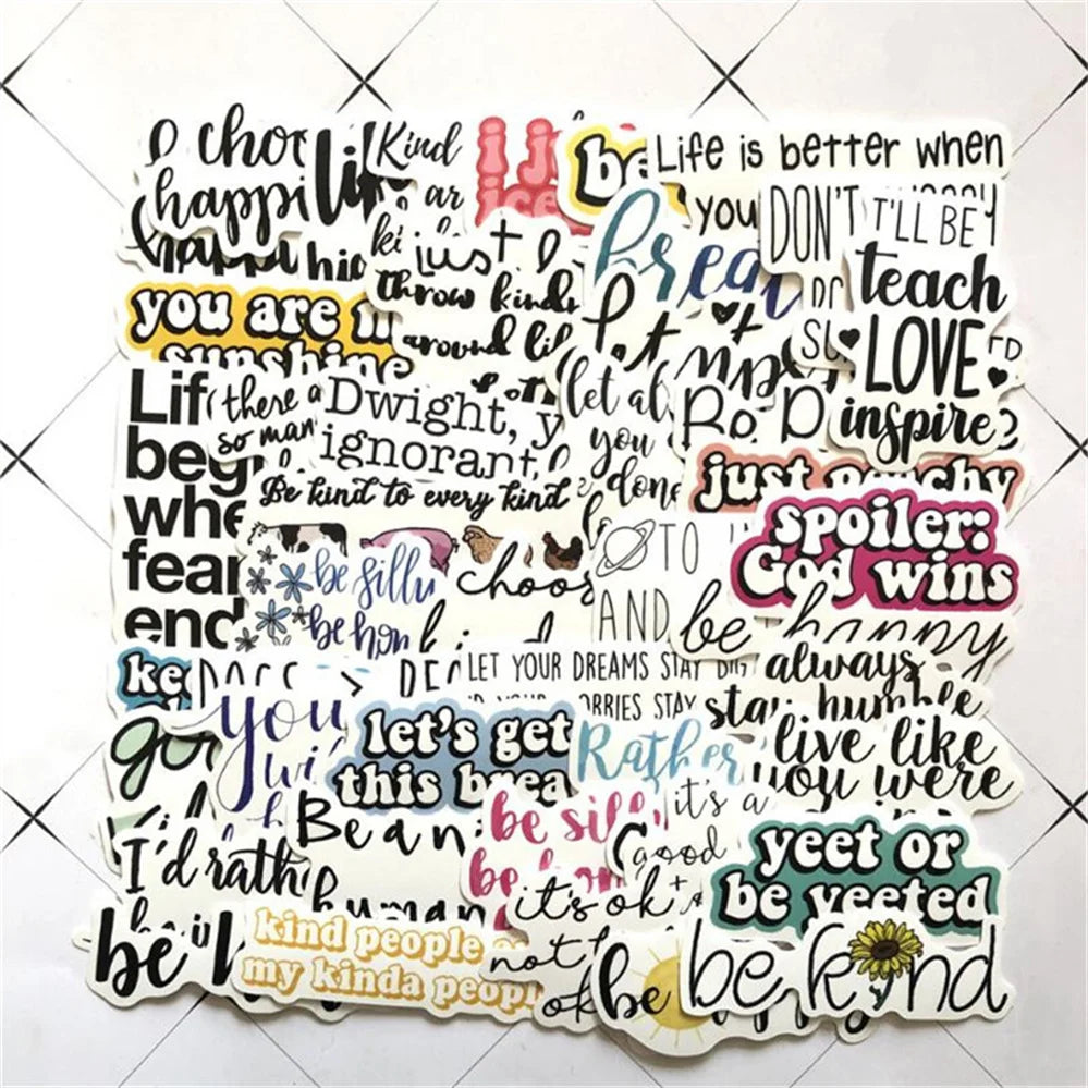 50PCS Cartoon Popular Inspirational Text Phone Case Graffiti Diary Skateboard Decoration Waterproof Stickers