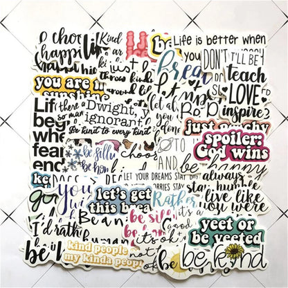 50PCS Cartoon Popular Inspirational Text Phone Case Graffiti Diary Skateboard Decoration Waterproof Stickers