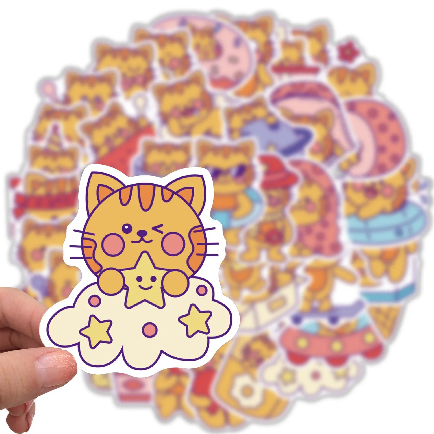 50PCS of cute cartoon cat series decorative style graffiti stickers, personalized, fashionable and creative DIY exquisite decorative decal cups, helmets, skateboard popular sticker toys