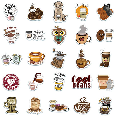 50PCS cartoon animation animal coffee art decorative style graffiti stickers, personalized fashion and creative trend DIY exquisite decorative decal cups, helmets, skateboard popular sticker toys
