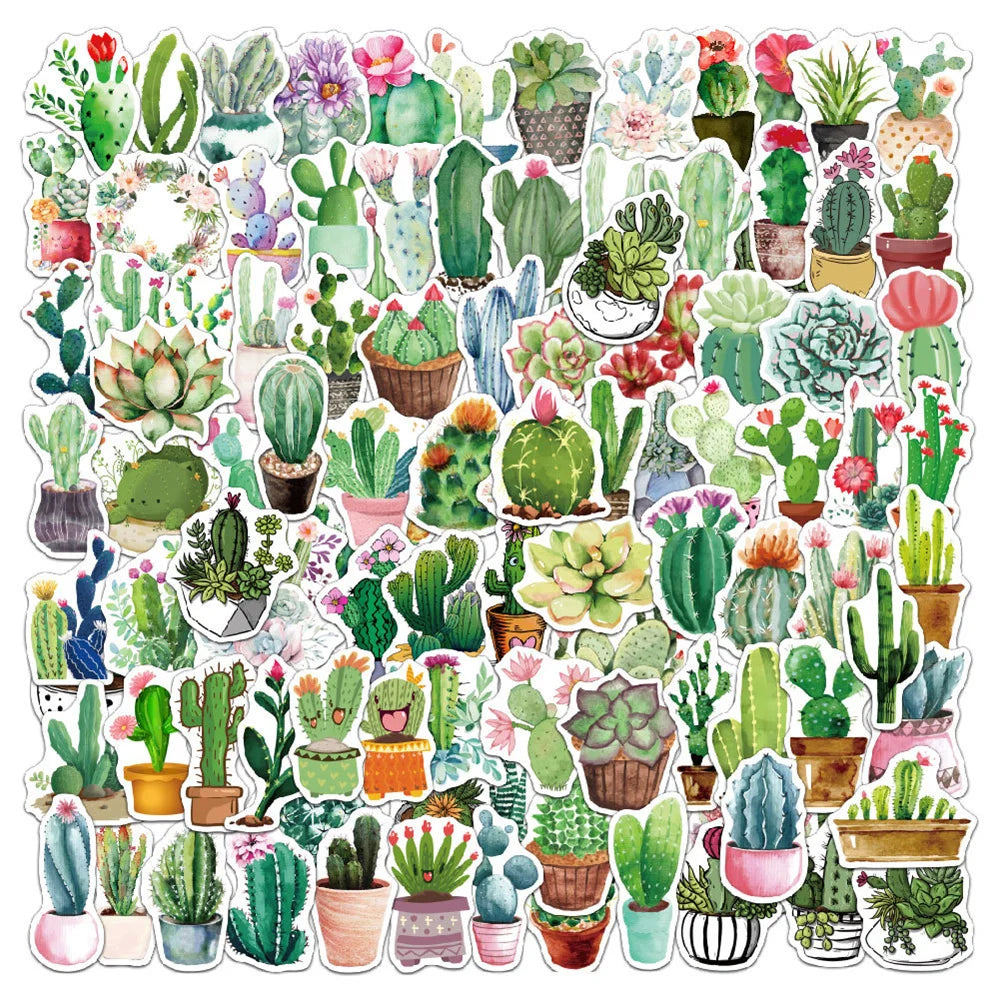 50 pieces of cartoon green plant flowerpot graffiti stickers, personalized DIY notebook, guitar, bicycle, skateboard, gift, toy green stickers