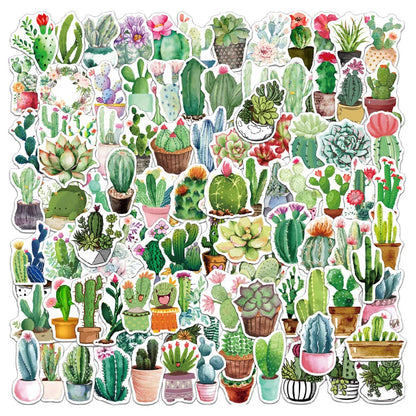 50 pieces of cartoon green plant flowerpot graffiti stickers, personalized DIY notebook, guitar, bicycle, skateboard, gift, toy green stickers