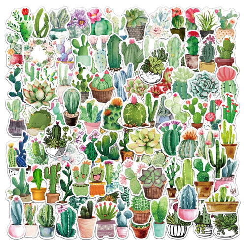 50 pieces of cartoon green plant flowerpot graffiti stickers, personalized DIY notebook, guitar, bicycle, skateboard, gift, toy green stickers