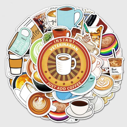 50PCS Cardone personalized coffee decorative style graffiti stickers, personalized fashion and creative trend DIY exquisite decorative decal cups, helmets, skateboard popular sticker toys