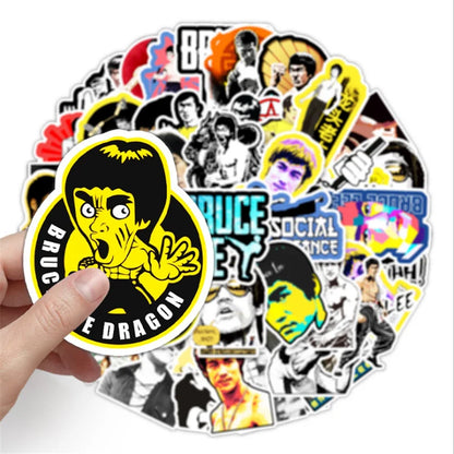 50 pieces of Bruce Lee doodle stickers featuring kung fu movie star, suitable for DIY decorative stickers on luggage, suitcases, motorcycles and flat surfaces