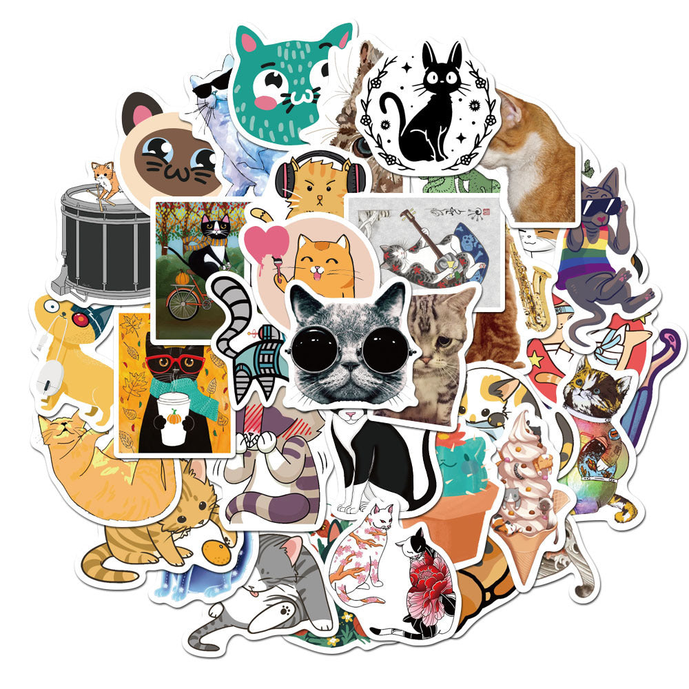 50PCS Cartoon Cute Pet Cat Doodle Stickers, Adorable Feline Vinyl Decals for Scrapbooking, Phone Case, Laptop, Water Bottle & Cat Lover Gifts