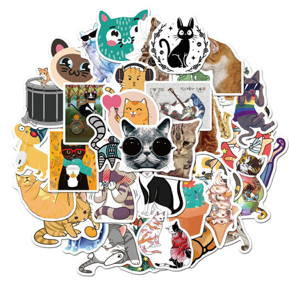 50PCS Cartoon Cute Pet Cat Doodle Stickers, Adorable Feline Vinyl Decals for Scrapbooking, Phone Case, Laptop, Water Bottle & Cat Lover Gifts