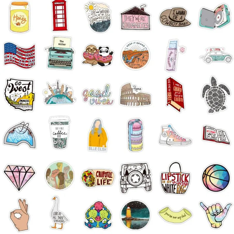 50 pieces of popular, fresh and creative cartoon graffiti stickers, personalized DIY laptop, phone case, notebook, skateboard, guitar, waterproof decorative sticker toys