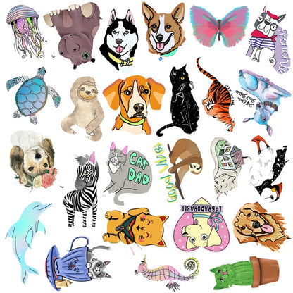 50PCS cartoon cute animal series decorative style graffiti stickers, personalized, fashionable and creative trend DIY exquisite decorative decal cups, helmets, skateboard popular sticker toys