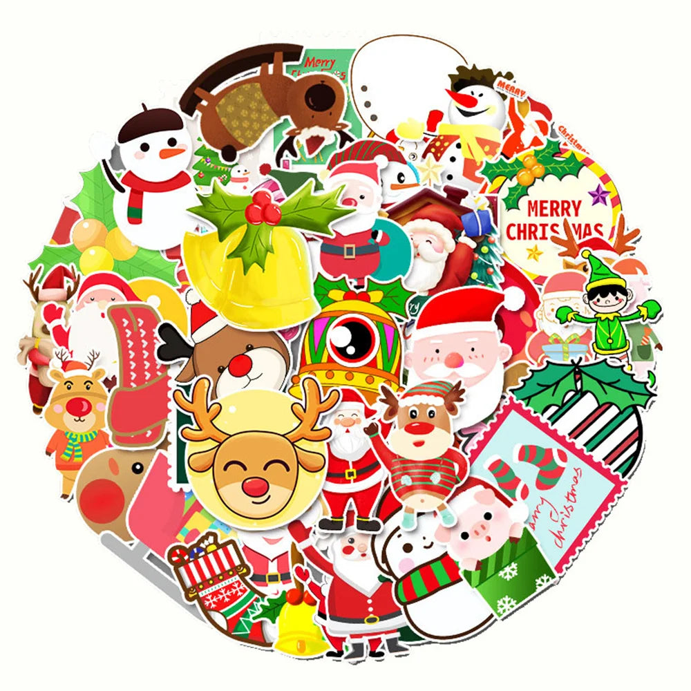 50PCS Christmas Holiday Cartoon Decoration Graffiti Waterproof Sticker Suitcase Notebook Refrigerator Skateboard
