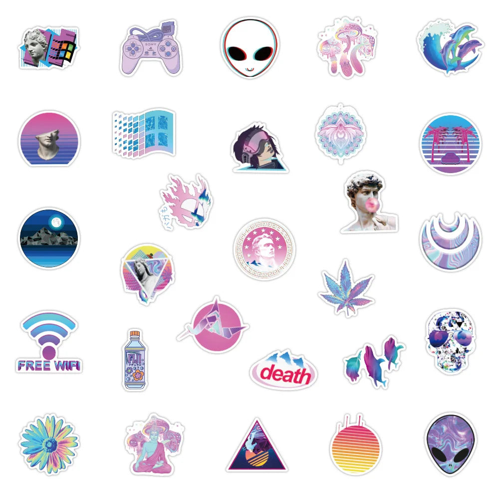 50PCS Steam Wave Sticker Girl Ins Personalized Suitcase Sticker VSCO Waterproof Notebook Sticker