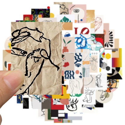 50PCS Art Illustration Popular Creative Cartoon Painting Artwork Series Decorative Style Doodle Stickers Personalised Fashion Creative DIY Exquisite Decorative Decals Suitable For Mugs, Helmets, Skateboards Popular Stickers Toys