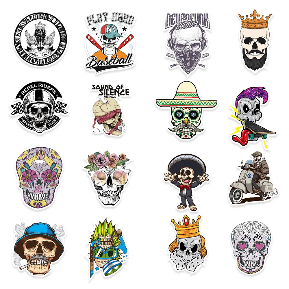 50PCS Non-repetitive Skull Graffiti Stickers Bicycle Mobile Phone Motorcycle Helmet Decorative Stickers