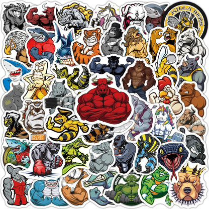 50PCS cartoon fierce muscle animal decorative style graffiti stickers, personalized, fashionable and creative trend DIY exquisite decorative decal cups, helmets, skateboard popular sticker toys