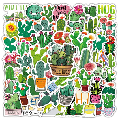 50PCS New Cute Green Plant Cactus Graffiti Waterproof Sticker Suitcase Notebook Refrigerator Stationery BoxHelmet