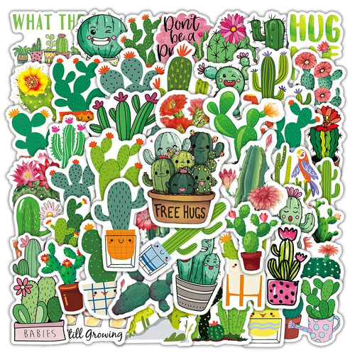 50PCS New Cute Green Plant Cactus Graffiti Waterproof Sticker Suitcase Notebook Refrigerator Stationery BoxHelmet