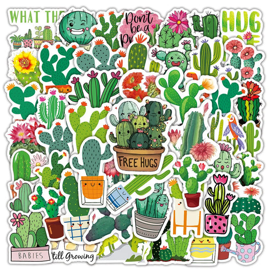 50PCS New Cute Green Plant Cactus Graffiti Waterproof Sticker Suitcase Notebook Refrigerator Stationery BoxHelmet