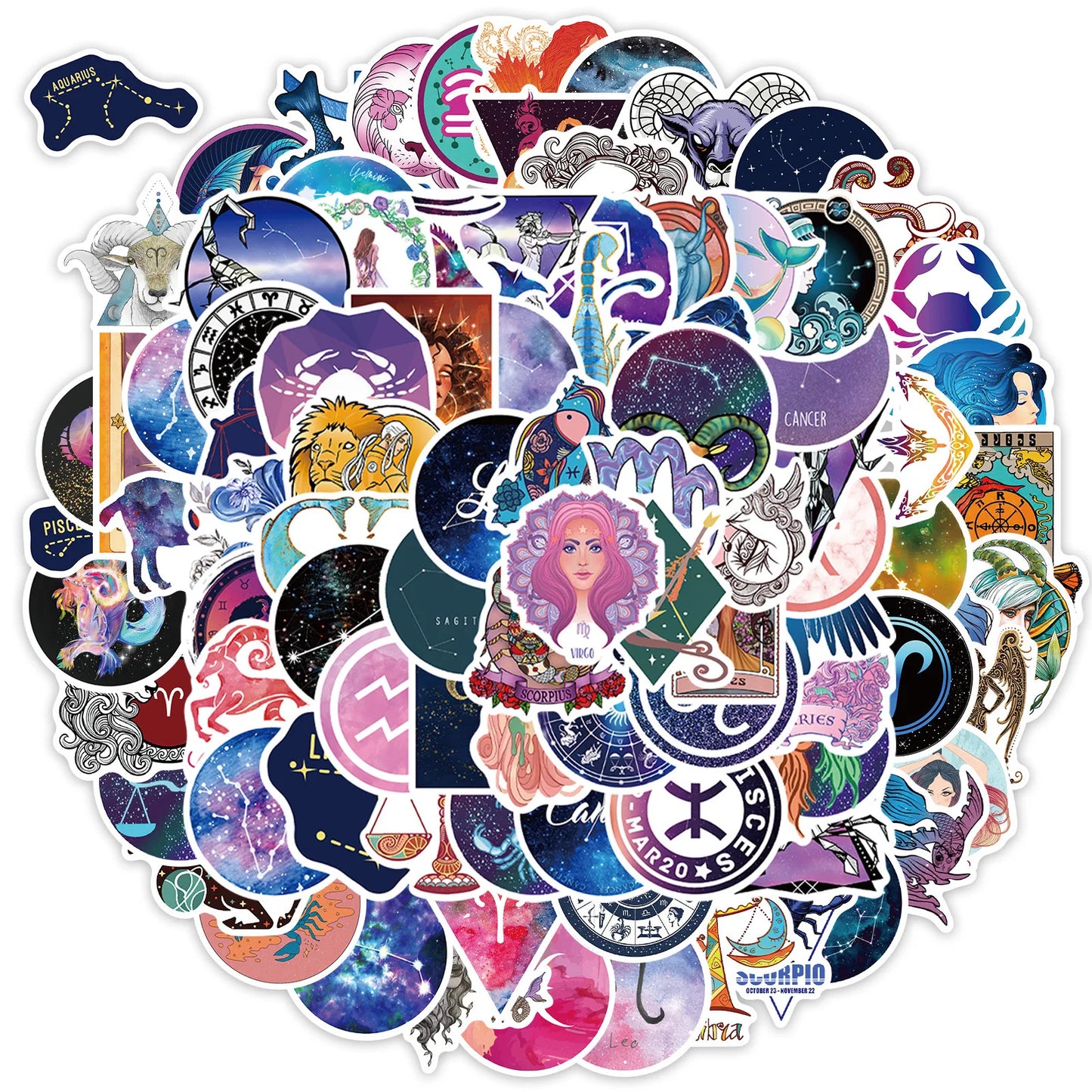 50PCS cartoon zodiac sign decorative style graffiti stickers, personalized, fashionable and creative trend DIY exquisite decorative decal cups, helmets, skateboard popular sticker toys