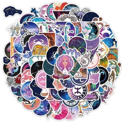 50PCS cartoon zodiac sign decorative style graffiti stickers, personalized, fashionable and creative trend DIY exquisite decorative decal cups, helmets, skateboard popular sticker toys