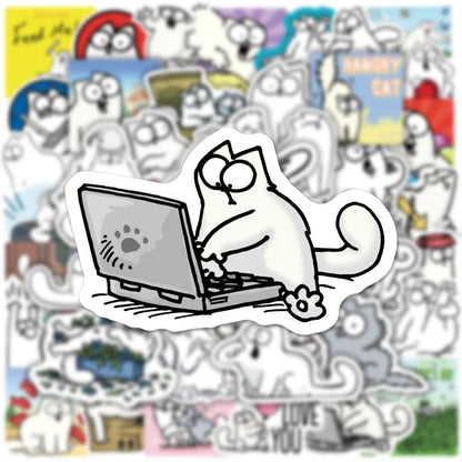 50PCS Art Illustration Popular Creative Cartoon Cute Animation Simon Cat Series Decorative Style Graffiti Stickers Personalised Fashion Creative Trend DIY Exquisite Decorative Decals Suitable for Cups, Helmets, Skateboards Popular Stickers Toys