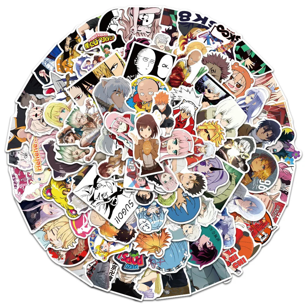 50PCS Cartoon Animation Creative Graffiti Demon Slayer Attack on Titan Guitar Phone Case Gift Toy Sticker Decal