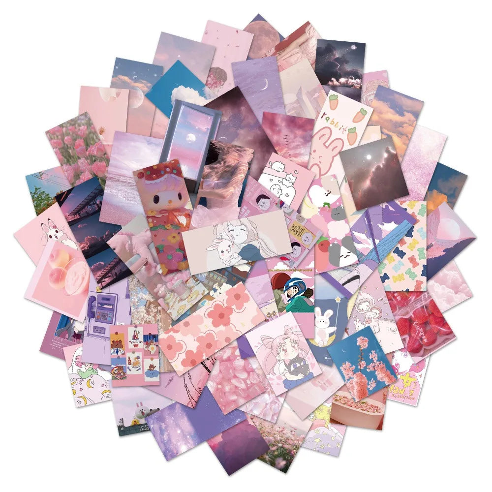 62PCS Ins Cute Pink Girl Heart Personality Decoration Graffiti Waterproof Sticker Notebook RefrigeratorSkateboard