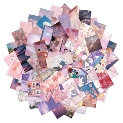 62PCS Ins Cute Pink Girl Heart Personality Decoration Graffiti Waterproof Sticker Notebook RefrigeratorSkateboard