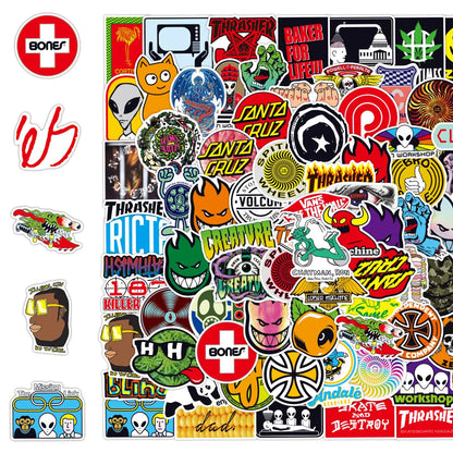 100PCS Skateboard Tide Brand Cool Sticker Notebook Trolley Case Bike Scooter Water Cup Waterproof Sticker