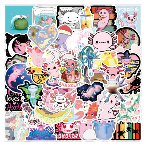 50PCS  New Cute Axolotl Graffiti Sticker Waterproof Luggage Laptop Scooter Water Cup Sticker