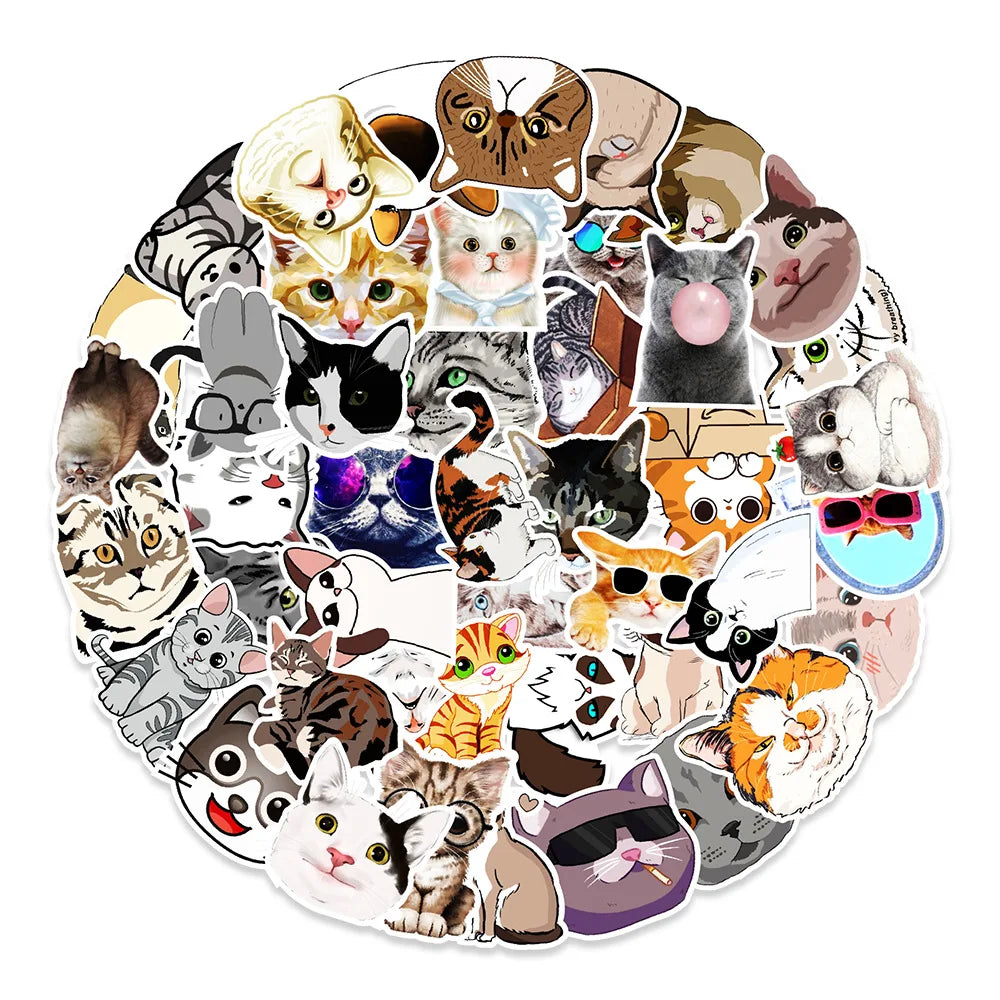 50pcs New Cute Kitten Expression Graffiti Sticker Waterproof Sticker