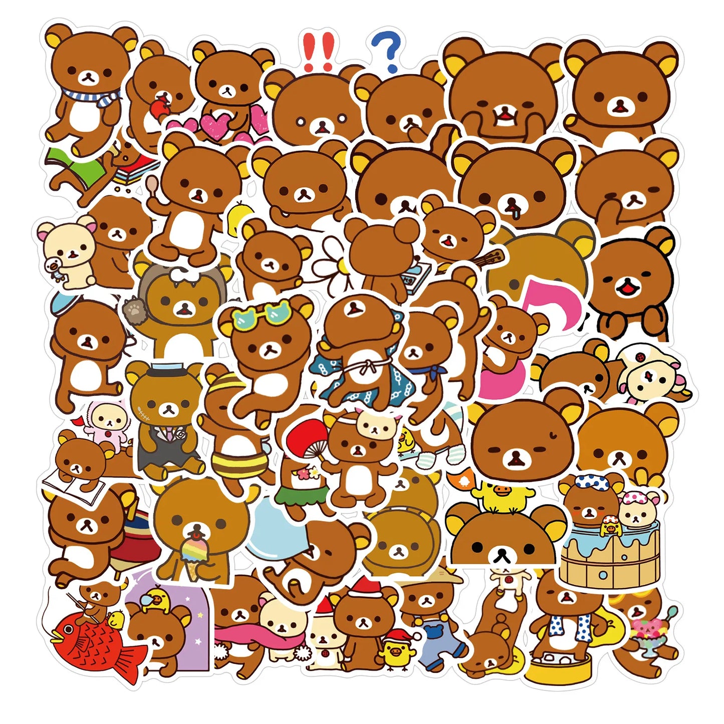 50PCS New Cute Bear Cartoon Graffiti Waterproof Sticker Suitcase Notebook Refrigerator Skateboard Stationery Box