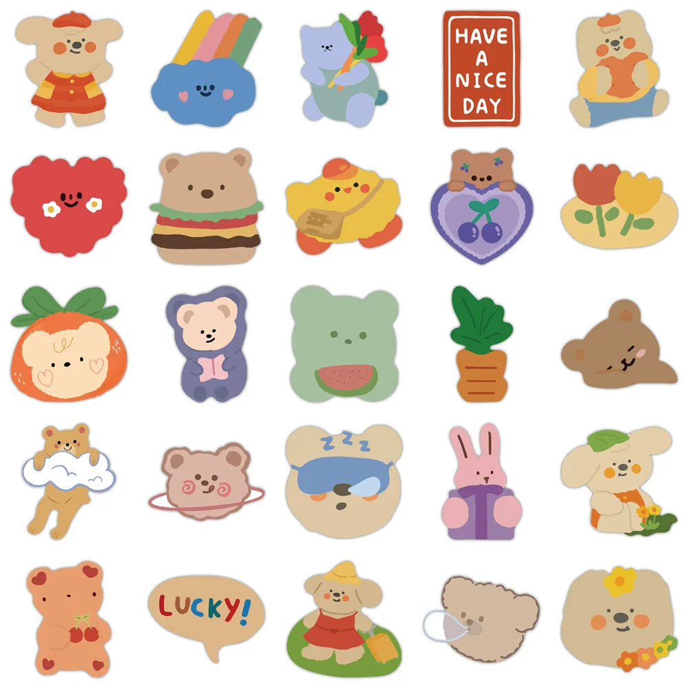 100PCS Cartoon Cute Bear Graffiti Sticker Notebook Scooter Waterproof Guitar Decoration Toy Wholesale