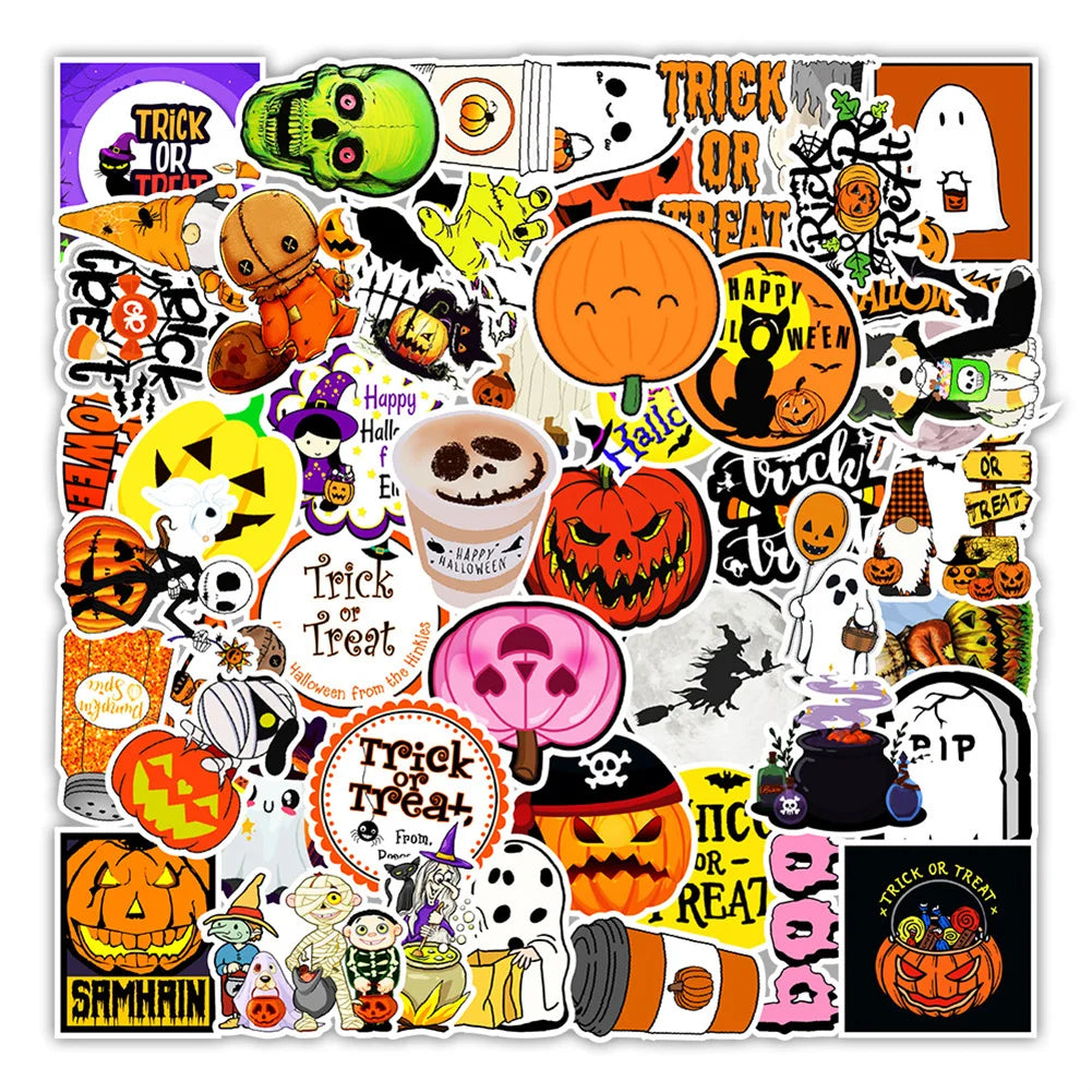50PCS cartoon Halloween trick-or-Treat decorative style graffiti stickers, personalized fashion and creative trend DIY exquisite decorative decal cups, helmets, skateboard popular sticker toys