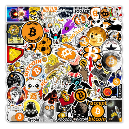 50 pieces of cartoon Bitcoin decorative graffiti stickers, personalized notebook planner refrigerator waterproof sticker toys