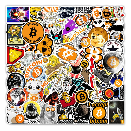 50 pieces of cartoon Bitcoin decorative graffiti stickers, personalized notebook planner refrigerator waterproof sticker toys