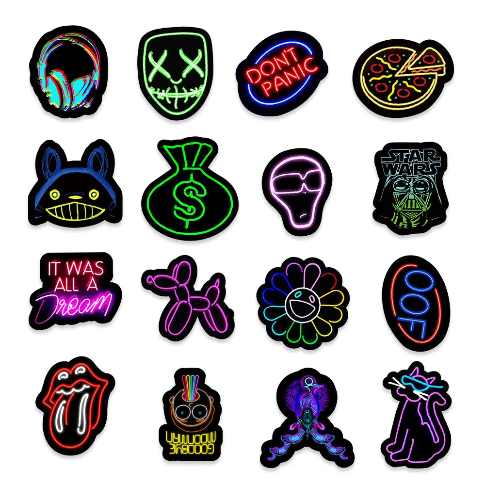 50PCS Cartoon Neon Light Graffiti Waterproof Sticker Suitcase Notebook Refrigerator SkateboardStationeryBoxHelmet