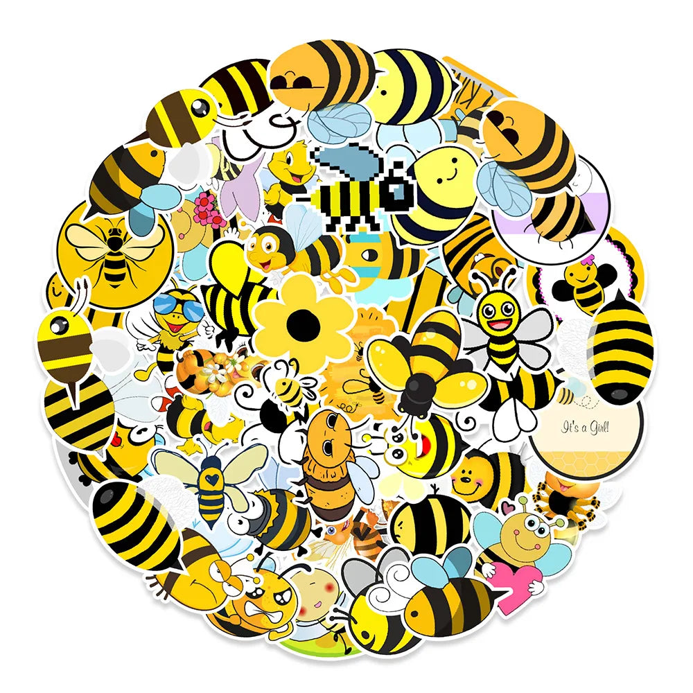 50PCS Cartoon Cute Bee Stickers Refrigerator Computer Mobile Phone Water Cup Graffiti Stickers