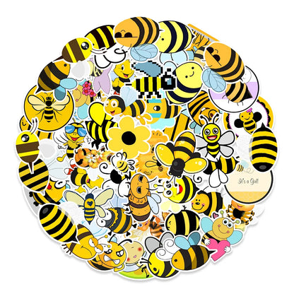 50PCS Cartoon Cute Bee Stickers Refrigerator Computer Mobile Phone Water Cup Graffiti Stickers