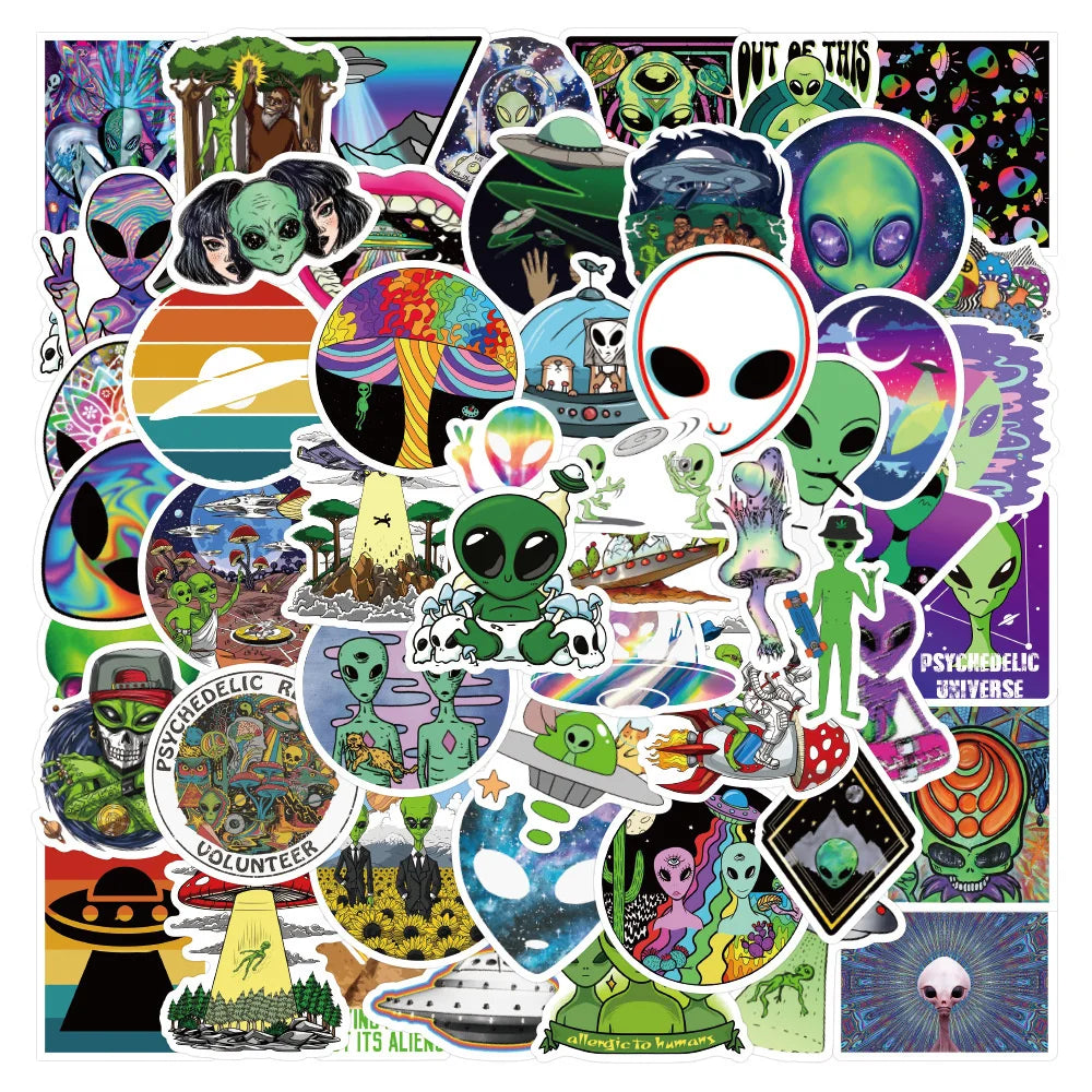 50PCS Alien Cartoon Graffiti Notebook Trolley Case Bike Scooter Waterproof Children Gift Sticker