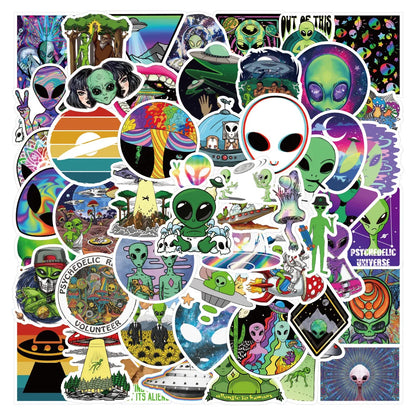 50PCS Alien Cartoon Graffiti Notebook Trolley Case Bike Scooter Waterproof Children Gift Sticker