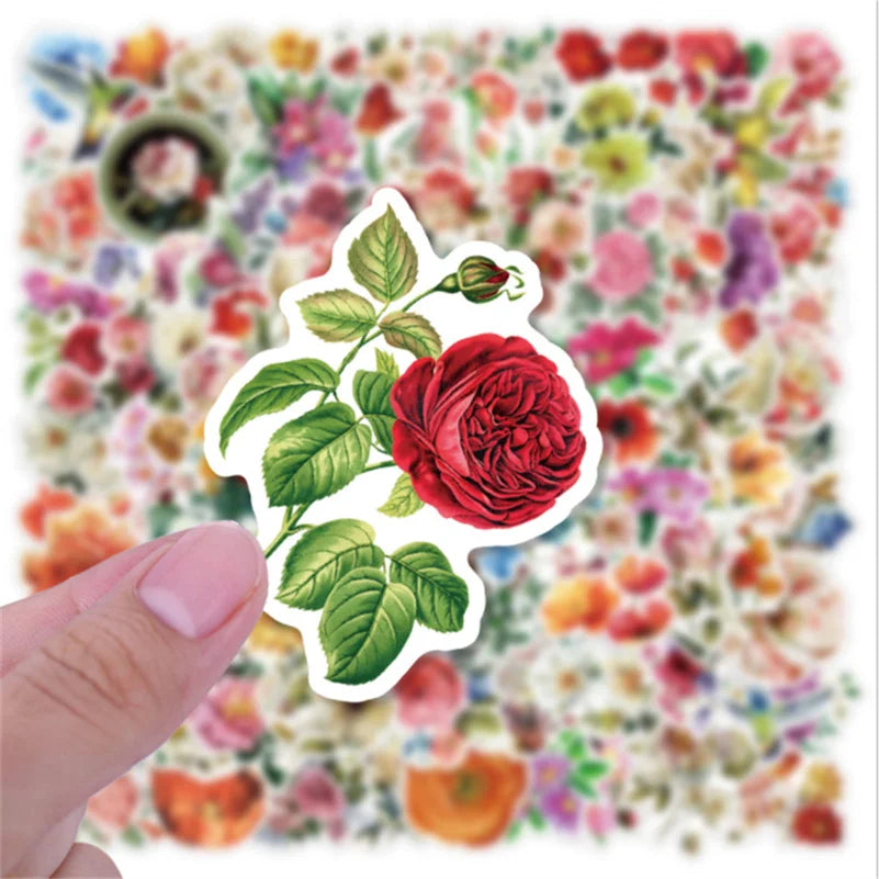 50 pieces of plant graffiti stickers with blooming flowers, DIY creative motorcycle, computer, skateboard and helmet decoration stickers
