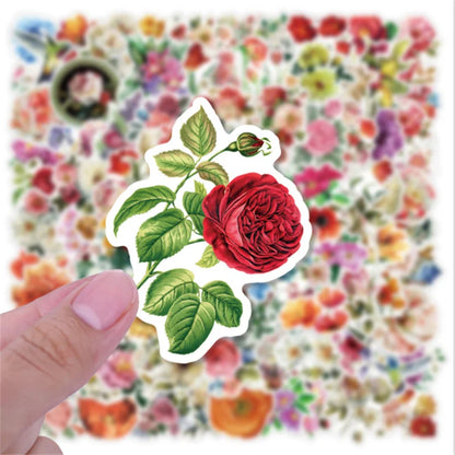 50 pieces of plant graffiti stickers with blooming flowers, DIY creative motorcycle, computer, skateboard and helmet decoration stickers